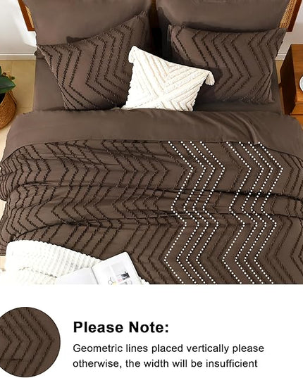 Litanika Super King Size Comforter Set with Sheets Brown - 7 Pieces Bed in a Bag Oversized King Boho Tufted Complete Bedding Sets with Comforter, Sheets, Pillowcases & Shams