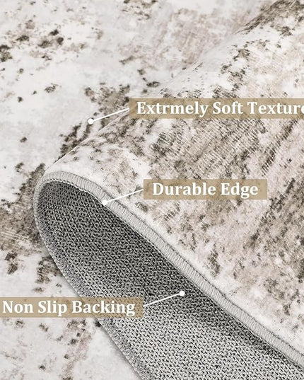 Modern Abstract Area Rug 3x5 Non Slip Non Shedding Rug Low Pile Stain Resistant for Bedroom Living Room,Taupe/Beige