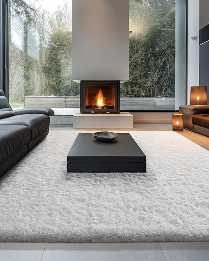 Ophanie Area Rugs 9x12 Living Room, Large White Bedroom Carpet, Big Shag Indoor Thick Soft Nursery Rug, Fluffy Carpets for Boy and Girls Room Dorm Home Decor Aesthetic