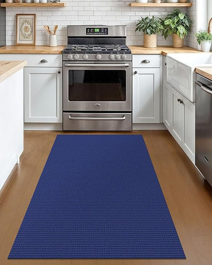 KOZYFLY Rugs for Entryway 3x5 ft Washable Area Rug Non Slip Rubber Backed Entry Rug Woven Indoor Door Mat Cotton Kitchen Rugs Floor Carpet for Entryway, Foyer, Backdoor, Royal Blue/Navy