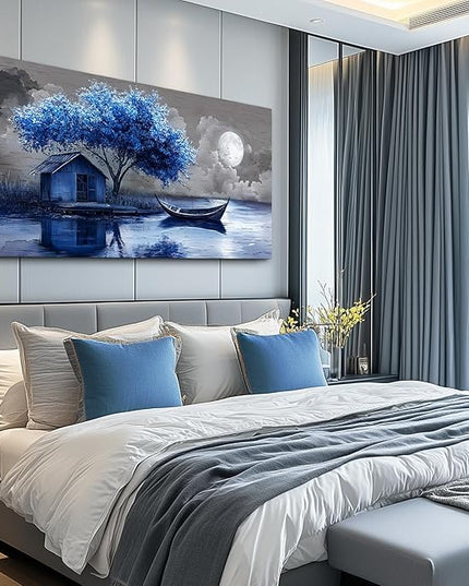 XIGUANGART Tree of Life Wall Art for Living Room Blue Tree Picture Abstract Canvas Painting Modern Nature Scenery Artwork Wall Decor for Bedroom Bathroom Office Home Decoration 20"x40" Ready to Hang