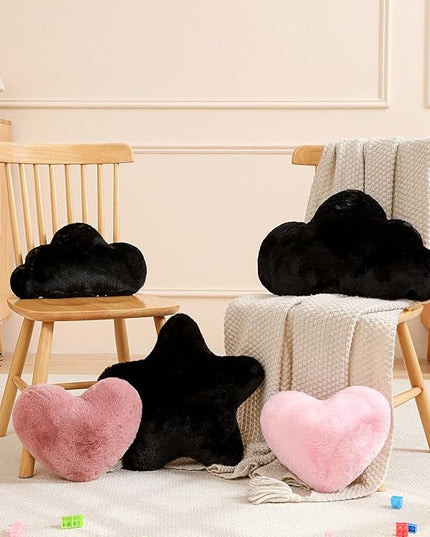 YRXRUS Cloud Pillows, Black Cloud Shaped Pillow, Decorative Throw Pillow Gifts, Cute Plush Room Decor, Fluffy Faux Rabbit Fur 13"x21" Pillows for Living Bedroom Kids Room
