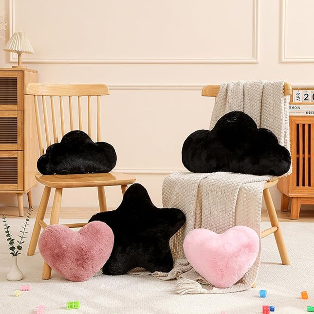 YRXRUS Cloud Pillows, Black Cloud Shaped Pillow, Decorative Throw Pillow Gifts, Cute Plush Room Decor, Fluffy Faux Rabbit Fur 9.5"x16" Pillows for Living Bedroom Kids Room