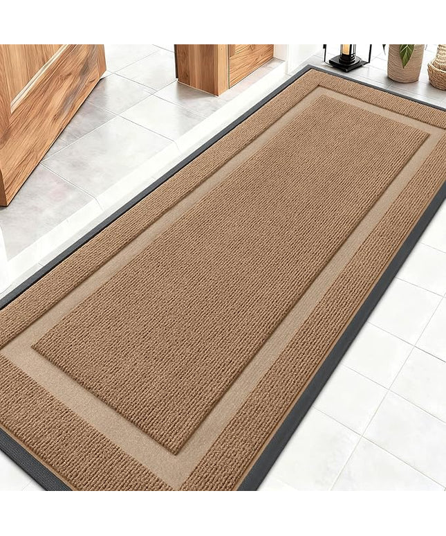 OLANLY Front Door Mat Indoor Outdoor Entrance, Waterproof All-Season, All-Weather Doormat, Sturdy Natural Rubber, Fade Resistant, Low Profile, Easy Clean Patio Porch Entryway Mat, 59x20, Light Brown