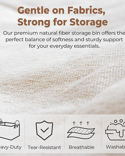 StorageWorks Fabric Storage Bins, Large Storage Baskets for Shelves, Closet Organizers and Storage Bins with Metal Frame, Handles, Natural Color, 2-Pack