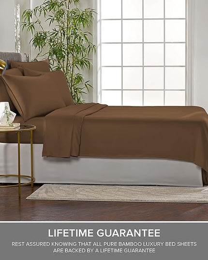 Pure Bamboo Split King Sheets, Genuine 100% Organic Viscose Derived from Bamboo Bed Sheet Set, Soft & Cooling, Double Stitching, 2 Fitted Sheets (Split King, Coconut Husk)