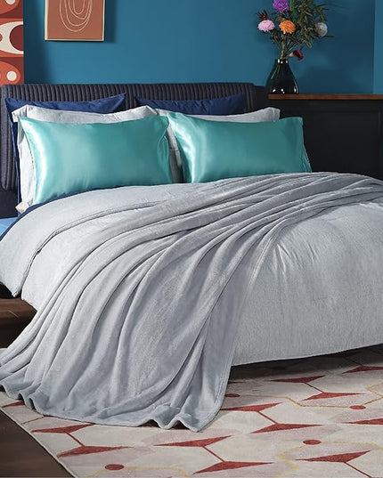 Bedsure GentleSoft Fleece Blankets Queen Size Light Grey - Bed Blanket Soft Lightweight Plush Fuzzy Cozy Luxury Microfiber, 90x90 inches