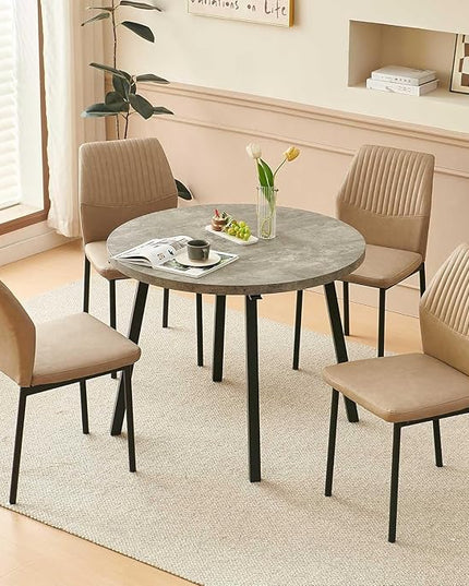 PU Leather Dining Chairs Set of 4, Mid-Century Modern Beige Leather Kitchen Chairs, Armless Dining Room Chairs with Black Metal Legs for Dining Room, Living Room