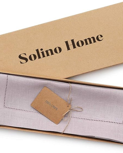 Solino Home Linen Placemats Set of 4 - Classic Hemstitch Lilac Placemats 14 x 19 Inch - 100% Pure Linen Table Mats