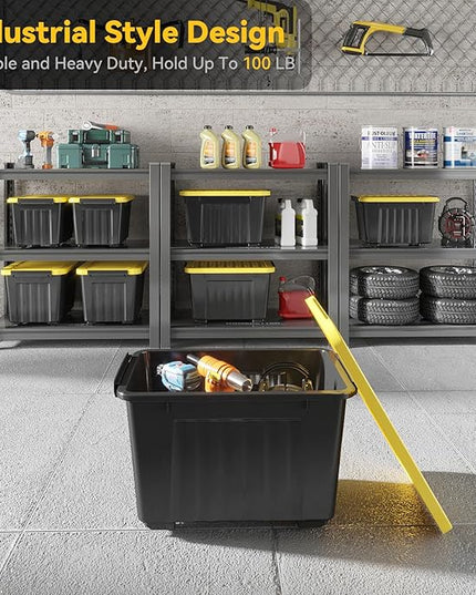 Nazhura 72 Quart Plastic Storage Bin, Stackable and Nestable Storage Boxes with Yellow Lids and Secure Latching Buckles, Large Storage Container (Black/Yellow, 72Quart-4Pack)