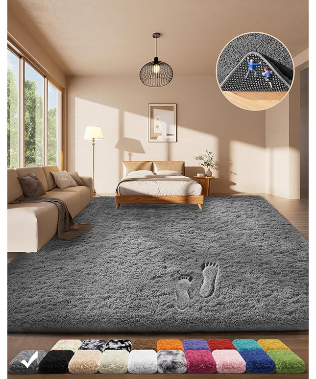Ophanie Area Rugs for Living Room Bedroom, Upgrade Non-Slip Fluffy Soft Grey Shag Carpet, Indoor Floor Gray 4x6 Fuzzy Shaggy Living Room Plush Rug for Kids Home Dorm Decor Aesthetic