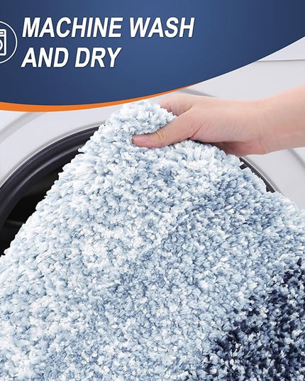 OLANLY Bathroom Rug Set 2 Piece, Soft Absorbent Microfiber Bath Rug Set, Non-Slip, Machine Wash Dry, Plush Shaggy Bath Mats for Bathroom (47"x20"+24"x16", Dark Blue)