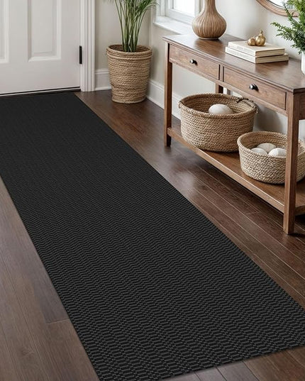 KOZYFLY Washable Runner Rug 2x8 Ft Runners for Hallway Rubber Backed Kitchen Runner Rugs Braided Cotton Entryway Runner Indoor, Carpet Runners for Hallway Entryway Bedroom, Black/Grey