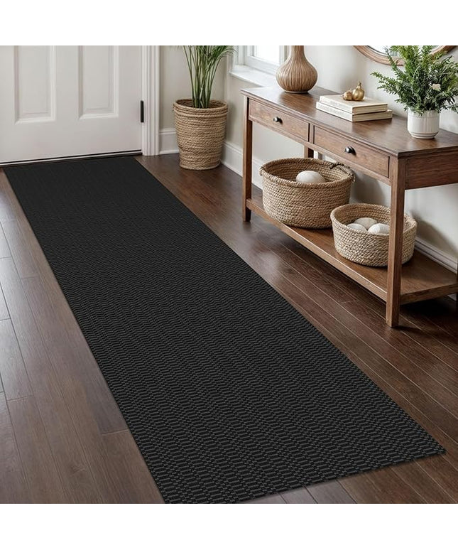 KOZYFLY Washable Runner Rug 2x8 Ft Runners for Hallway Rubber Backed Kitchen Runner Rugs Braided Cotton Entryway Runner Indoor, Carpet Runners for Hallway Entryway Bedroom, Black/Grey