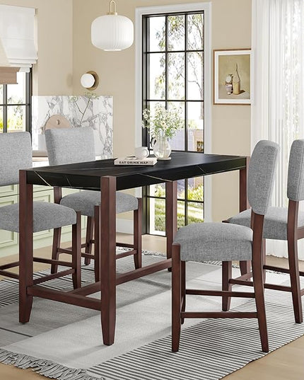 P PURLOVE 5 Piece Kitchen Table Set Counter Height Dining Table Set with Rectangle Table and 4 Cushioned Chairs for Small Place,Pub Kitchen