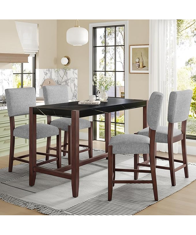 P PURLOVE 5 Piece Kitchen Table Set Counter Height Dining Table Set with Rectangle Table and 4 Cushioned Chairs for Small Place,Pub Kitchen
