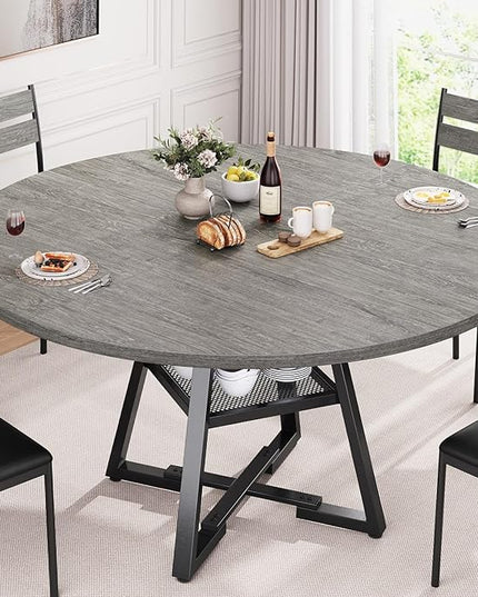 51" Round Dining Table for 6,Kitchen Dining Room Circle Dinner Pedestal Table,Space Saving Wood Kitchen & Dining Room Furniture (Grey, 51In)