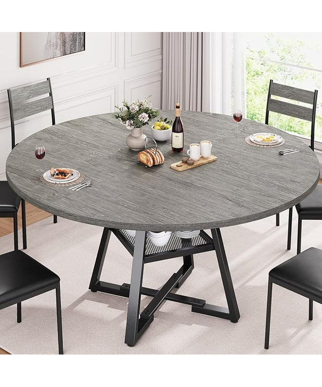 51" Round Dining Table for 6,Kitchen Dining Room Circle Dinner Pedestal Table,Space Saving Wood Kitchen & Dining Room Furniture (Grey, 51In)