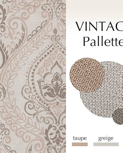 jinchan Linen Textured Curtains for Living Room Darkening 96 Inches Long, Medallion Drapes for Bedroom, Damask Pattern Window Treatments Vintage Curtain Panels, 2 Panels Taupe on Greige