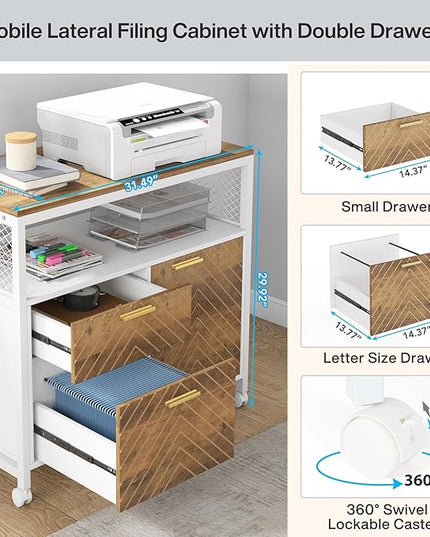 Tribesigns Office Desk with Drawers Sets, 63 inches L Shaped Computer Desk with Mobile File Cabinet,Big Executive Desk for Home Office Furniture Sets (Light Walnut, 63-inch)