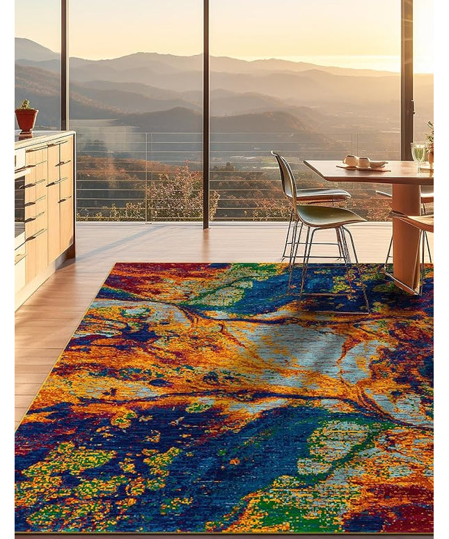 Rugs.com Calypso Collection Rug – 10 Ft Square Multi Medium-Pile Rug Perfect for Living Rooms, Kitchens, Entryways