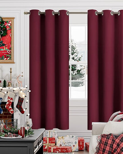 YoungsTex Burgundy Blackout Curtains 72 Inches Long for Bedroom 2 Panels - Thermal Insulated Drapes with Grommet Room Darkening Privacy Christmas Decor for Dining Living Room, 42 x 72 Inch