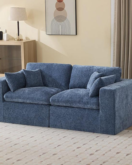 88''Cloud Boneless Sectional Couch, Modular Sectional Sofa Deep Seat, Upholstered Convertible Comfy Loveseat Chenille Memory Foam Sofa Couches for Living Room, Blue