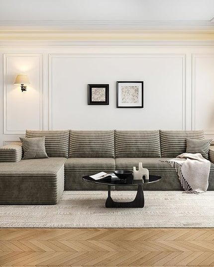 135.4" Cloud Modular Sectional Sofa Couch with L-Shape Chaise,Modern Minimalist Upholstered Couches for Living Room Bedroom,Deep Seat Corner Couch，No Assembly Required (Camel,Left Facing Chaise)