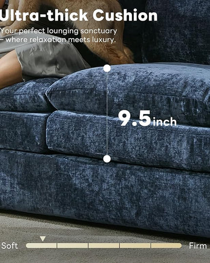 Tbfit Living Room Furniture Set, Loveseat Couch & Accent Chair, Modern Comfy Cloud Sofa Set, Spring Seat Cushions, Chenille Fabric, Blue