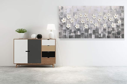 Yihui Arts Abstract Floral Oil Paintings on Canvas Extra Large Hand Painted Modern Stretched Contemporary Wall Art Flowers Artwork for Living Room Home Decor