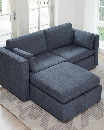 CHITA Modular Sectional Sofa, FSC Certified L Shaped Couch with Reversible Chaise, Modular Sectional Couch for Samll Space,78 Inch Width, 3 Seat Modular Sofa with Storage Ottoman, Blue
