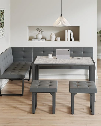 Brafab Corner Dining Table Set, 70 Inch Breakfast Nook Table Set with Upholstered Banquette, 5-Piece Corner Bench Dining Table Set, Gray