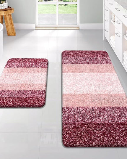 OLANLY Bathroom Rug Set 2 Piece, Soft Absorbent Microfiber Bath Rug Set, Non-Slip, Machine Wash Dry, Plush Shaggy Bath Mats for Bathroom (47"x20"+24"x16", Red)