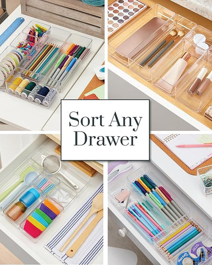 STORi SimpleSort Drawer Organizer Bins 6 pc Set, Multi-size, Bathroom Organizers and Storage, Makeup Organizer, Desk Organizer, Vanity Organizer, Clear Organizing Containers, Made in USA