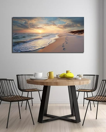 Ocean Wall Art Blue Canvas Sun Art Print Seascape Wall Decor Large Landscape Picture 24" x 48" Artwork for Living Room Bedroom Office
