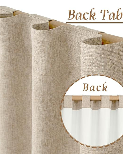 LAMIT 100% Blackout Linen Curtains, 63 Inches Linen Textured Thermal Bedroom Curtains Back Tab and Rod Pocket Neutral Panels with White Liner for Short Windows, 2 Panels, Linen, 42 x 63 Inch