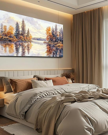 PHAOHUAXM Modern Large Canvas Print Wall Art Abstract Ink Landscape Painting Home Decoration Natural Landscape Artwork Picture Living Room Bedroom Office Wall Decoration Ready To Hang 24x48 Inches