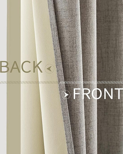 MIULEE Linen Texture 90 Inches Curtains for Bedroom 100% Blackout Thermal Insulated Linen Curtains Grommet Room Darkening Drapes for Living Room Nursery 52x90 Inch (2 Panels)