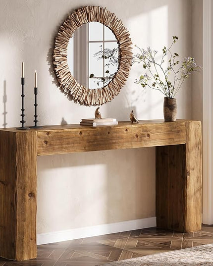 Solid Wood Console Table, 63-Inch Farmhouse Sofa Table Behind Couch for Entryway, Living Room, Foyer, Easy Assembly (Rustic Brown)