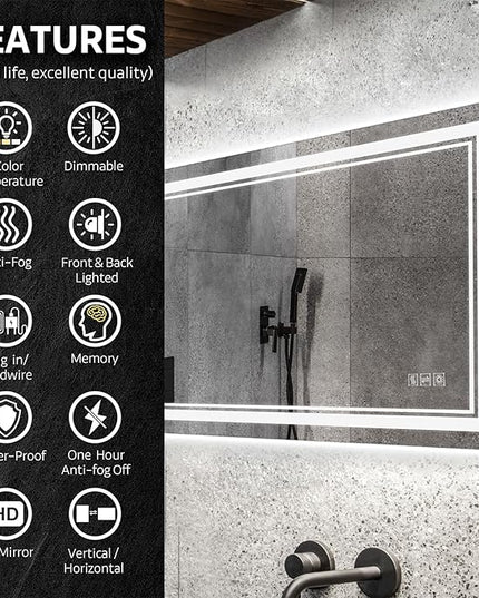 24" x 36" Frontlit & Backlit LED Bathroom Mirror, Frameless Vanity Wall Mirror with CRI90 Dimmable 3-Color Lighting, Anti-Fog, Memory, Plug-in/Hardwired Installation, ETL & UL Certified