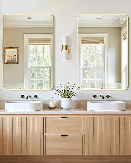 Bathroom Vanity Mirror for Wall, 2-Pack 36"x24" Wall Mounted Bathroom Mirror for Over Sink with Sturdy Metal Frame, Vertical or Horizontal, Living Room, Bedroom, Entryway(Gold)