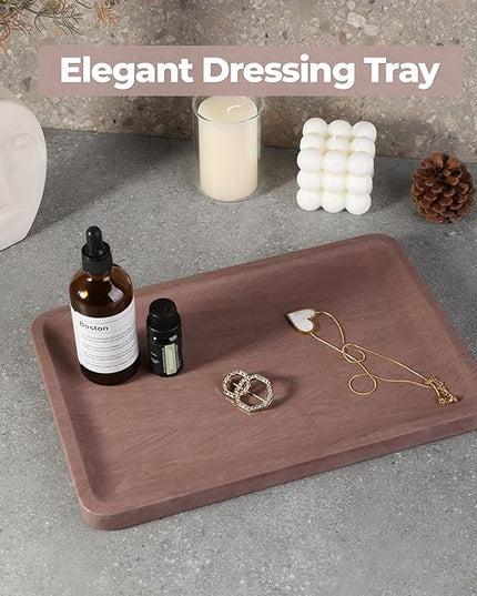 Marble Vanity Tray, 11.8in Sandstone Bathroom Kitchen Tray for Countertop, Decorative Dresser Organizer, Perfume Storage, Jewelry Holder, Brown Stone Gift for Man