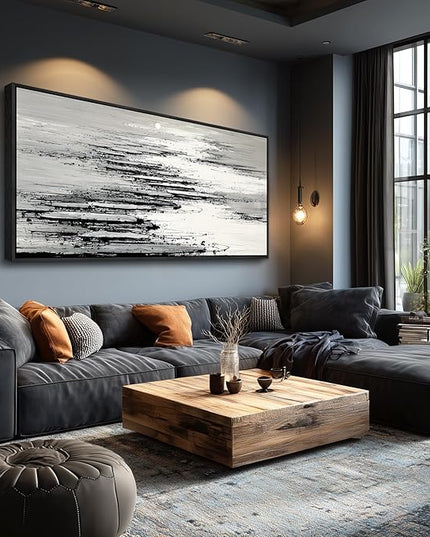 XIGUANGART Abstract Wall Art for Living Room Large Framed Black and white Canvas Print Minimalist Ocean Sunset Landscape Pictures Inspiration Modern Painting For Bedroom Office Home Wall Decor 20x40