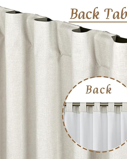 LAMIT Natural 100% Blackout Linen Curtains, 45 Inches Linen Textured Thermal Bedroom Curtains Back Tab and Rod Pocket Neutral Panels with White Liner for Farmhouse, 2 Panels, 38 x 45 Inch, Ivory