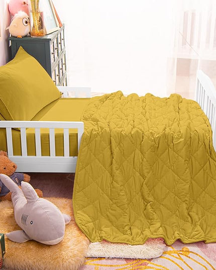 NTBAY Toddler Bedding Set - 4 Piece Soft and Breathable Crib Bedding Set for Boys and Girls, Includes Quilted Comforter, Fitted Sheet, Flat Top Sheet and Envelope Pillowcase, Yellow