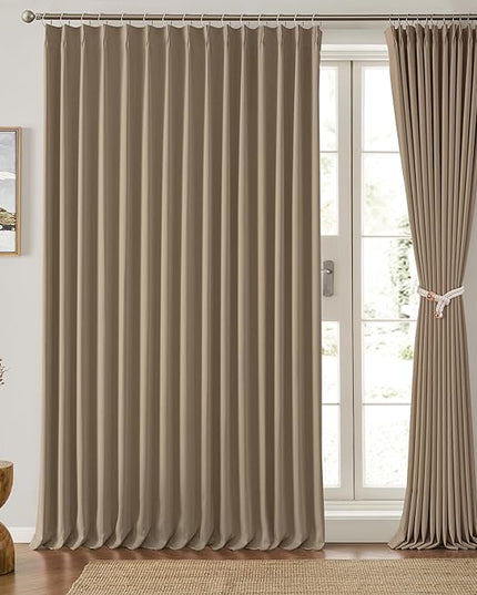 Extra Wide Pinch Pleated Blackout Living Room Bedroom Curtains, Triple Weave Thermal Insulated Window Treatment Light Blocking Panels for Patio/Hall/Porch (Cappuccino, W100 x L105, Set of 2)