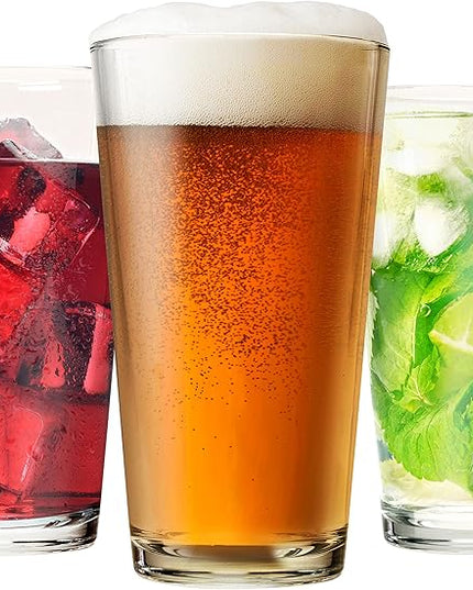 Set of 12 - Drinking Glasses 16 oz Highball Glasses Water Glass Cups Pint Glass Beer Glass Tumblers Bar Glass Design for Home and Kitchen