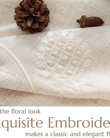 jinchan Linen Paisley Curtains 96 Inch Long for Bedroom Living Room, Embroidered French Country Farmhouse Drapes Back Tab, Light Filtering Cottagecore Boho Window Curtains, Ivory on Ecru, 2 Panels