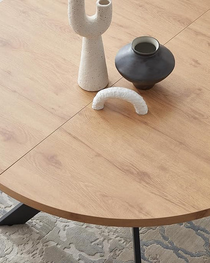 46.4" Round Dining Table Set, Mid Century Modern Round Dining Table for 4-6 Person, w/Steel Legs, Coffee Table for Kitchen Dining Room, Office, Save Space (1 Table with 4 Brown Chairs)