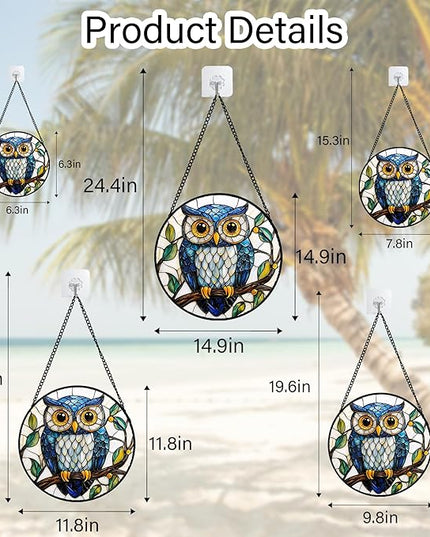 Stained Glass Window Hanging, Owl Gifts for Women Sun Catchers Diamond Glass Panel Hangings Birds Suncatcher Decor for Birthday for Women, Men, Wife, Aunt, and Mom 14.9x14.9 in